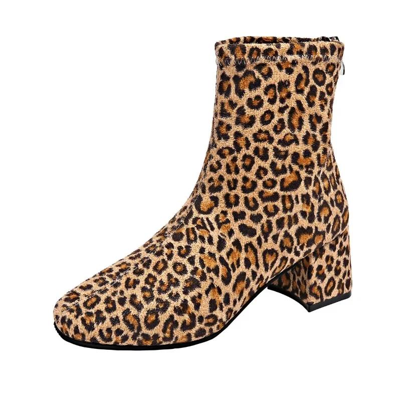 2024 New Women's Shoes Back Zipper Women's Boots Fashion Leopard Print Modern Boots Women Hot Sale Plus Size Ankle Boots Zapatos