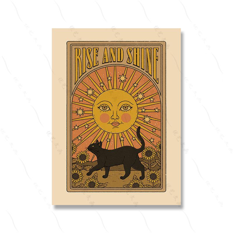 Witch Fortune Sun Moon Stardust Retro Animal Luck Cat Canvas Painting Room Home Decor Tribe Poster Print Vintage Card No Frame