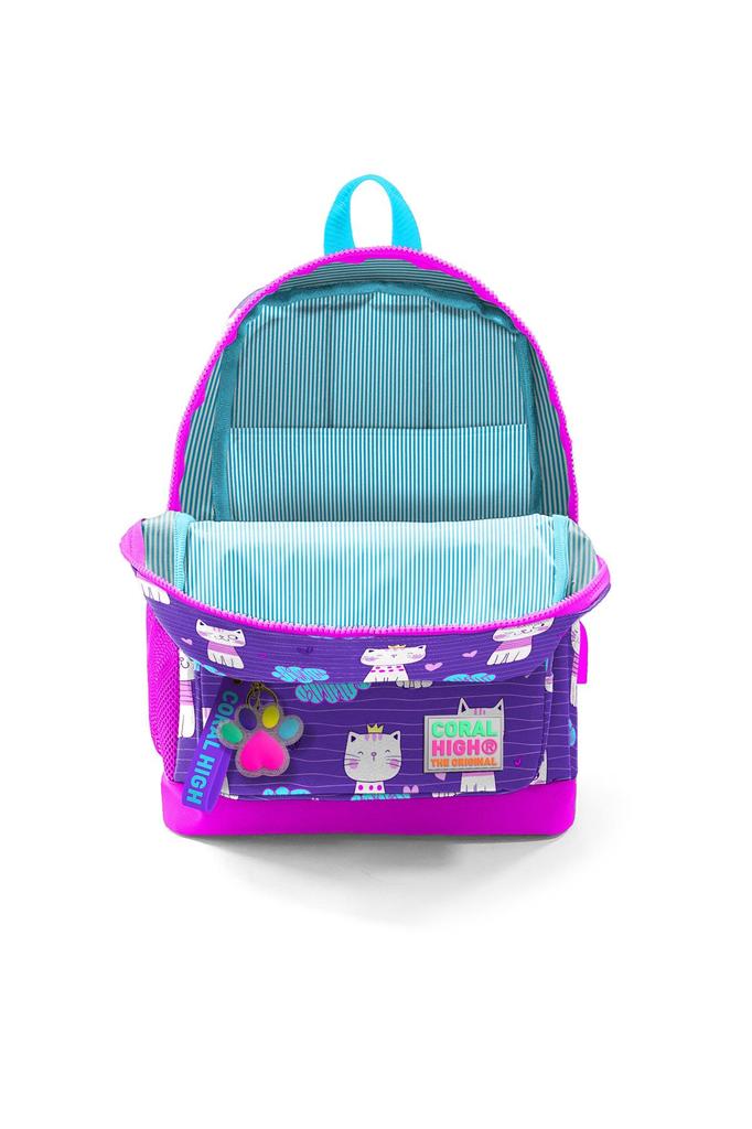 Школьный рюкзак Coral High Kids Фиолетовый Розовый с рисунком кота с четырьмя отделениями USB 23264