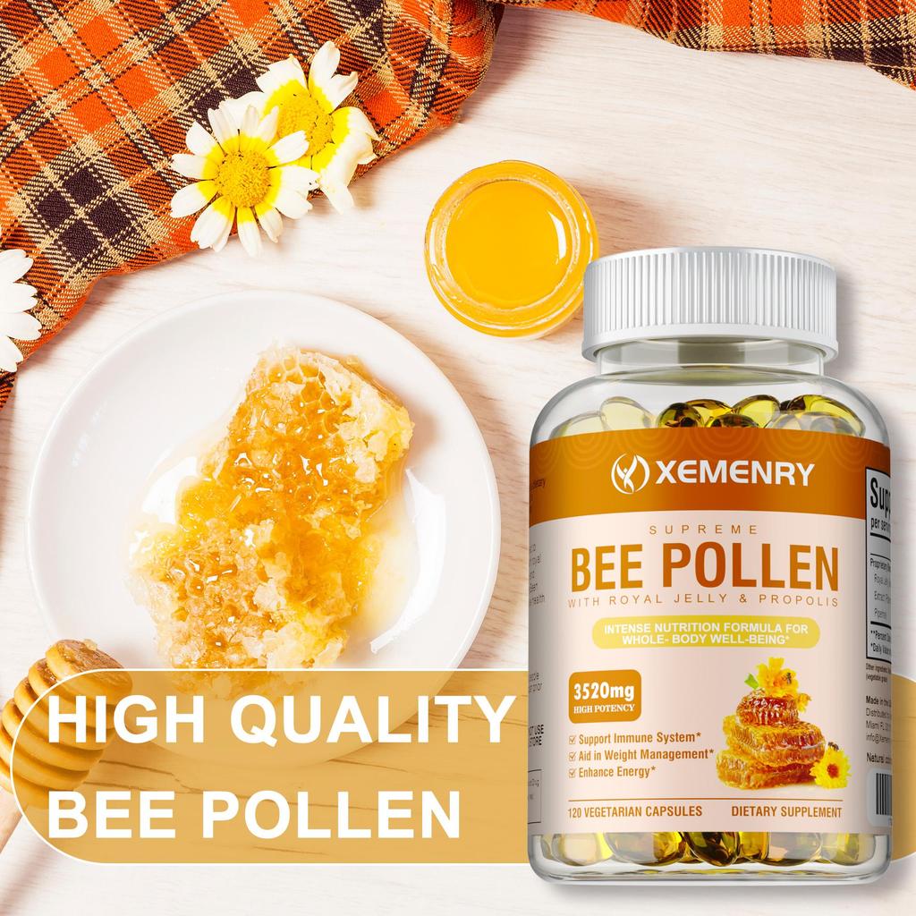 Xemenry - Bee Pollen 3520mg - with Royal Jelly, Propolis, Black Pepper
