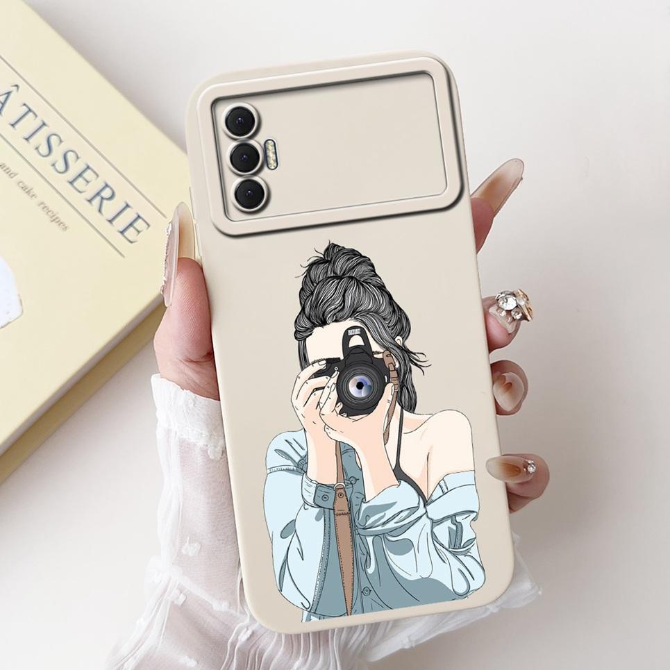Phone Shell For Tecno Spark 8P Woman Fashion Flower Butterfly Coques For Tecno Spark 9T India Back Covers Soft Liquid Silicone