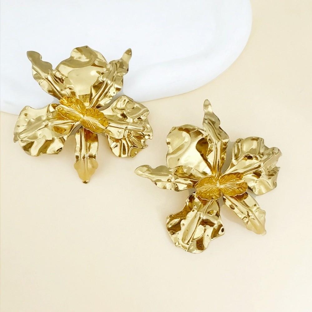 Pleated Large Flower Earrings Baking Paint Ear Accessories Exaggerated Flower Earrings Wedding