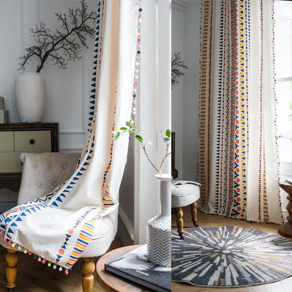 Новые хлопковые и льняные цветные шерстяные шарики с принтом в богемном стиле, готовые шторы в сельской местности, шторы для гостиной