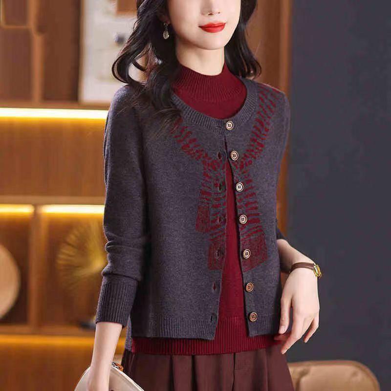 Fake Two-piece Knitted Cardigan Fashionable Autumn Winter Mother's Fashion Base Pullover New Loose Sweater Top