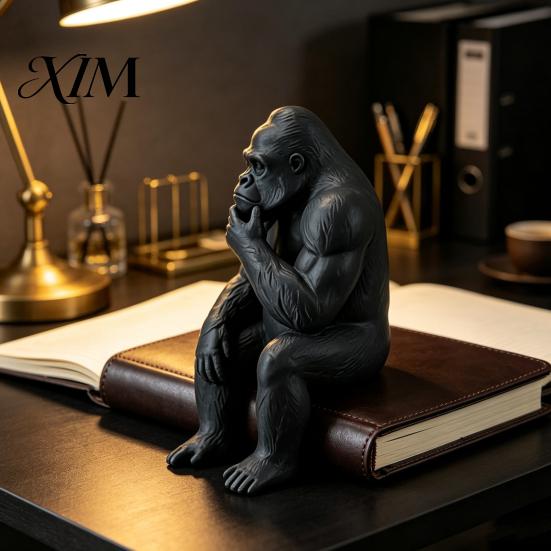 Desktop Muscle Man Ornament 3D Printed Thinking Gorilla Figurine, Mini Thinker Statue, Playful Desk Study Accessory Modern Minimalist Sitting