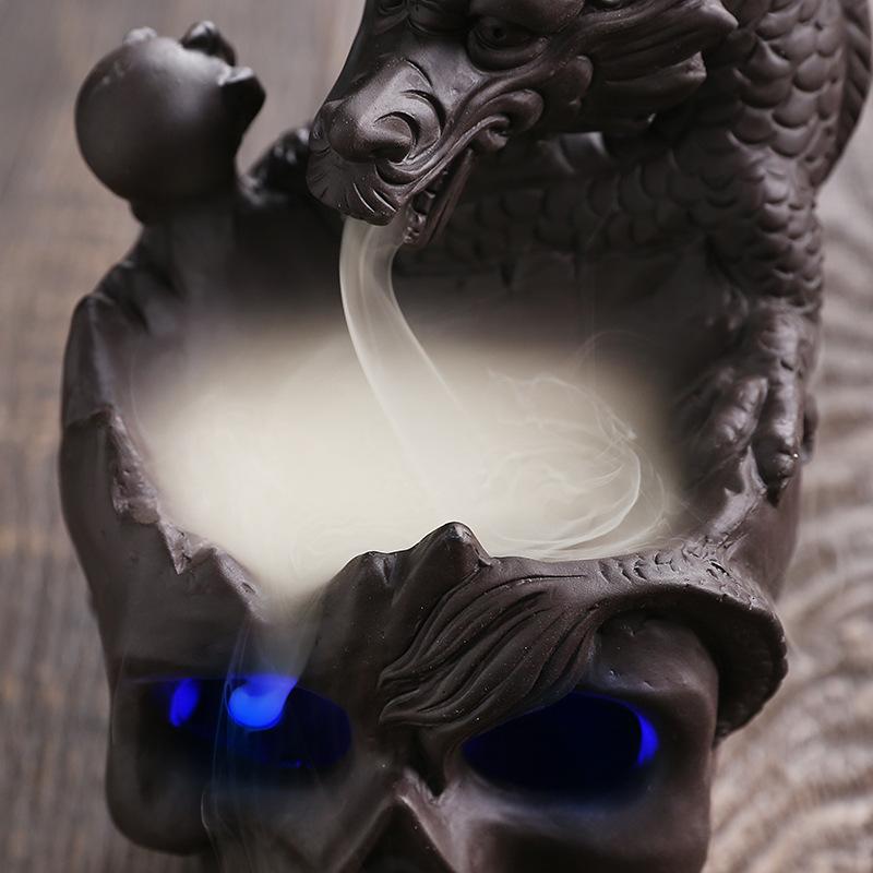 1pc LED Waterfall Dragon Incense Burner Skull Backflow Incense Burner Halloween Home Decor Home Aromatherapy (Without Incense)