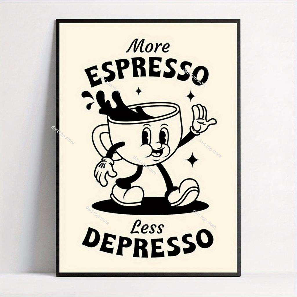 Cartoon Animal Text Art Coffee Print Painting Minimalist Wall Art Room Decoration Canvas Poster Prints Coffee Lover Gift Poster