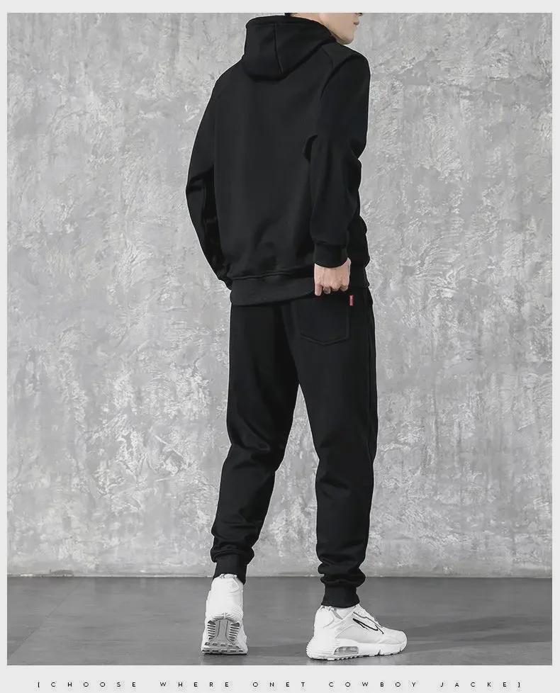 Men's Casual Korean-Style Velvet Thickened Sweater and Pants Set for Autumn/Winter