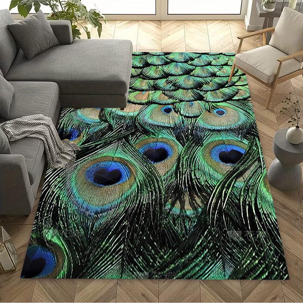1pc Home Carpet Peacock and Flowers Non-Slip Design for Office Decor Living Room Bedroom Gift