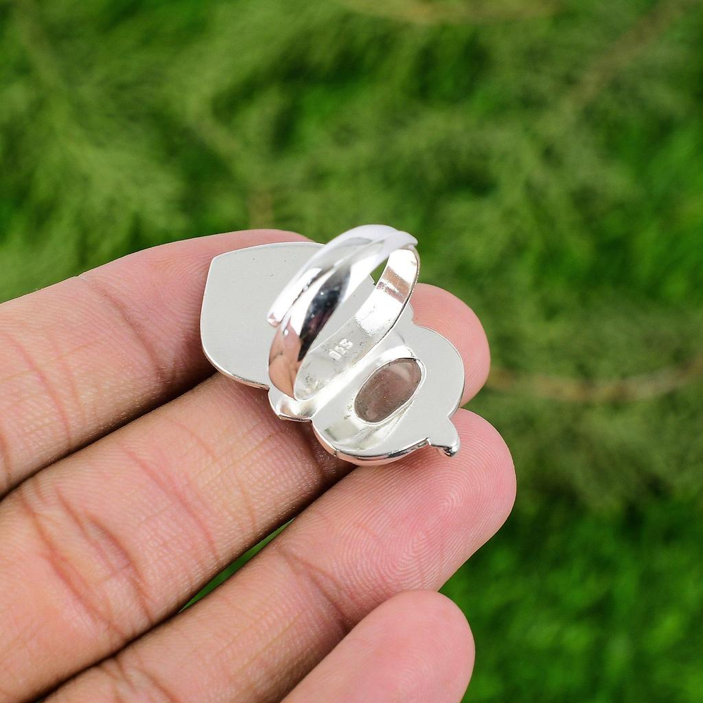 Natural Moonstone Gemstone Stackable Bird White Adjustable Ring 925 Silver