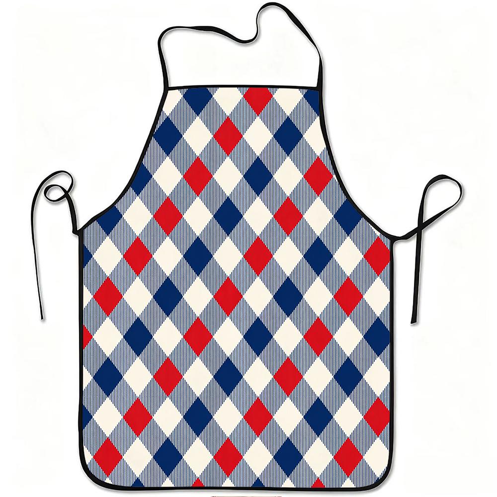 1pc Red Blue White Plaid Print Apron, Durable And Easy to Clean, Adjustable Waistband, Polyester Material, for Kitchen Cooking, Gardening, Orchard Pic