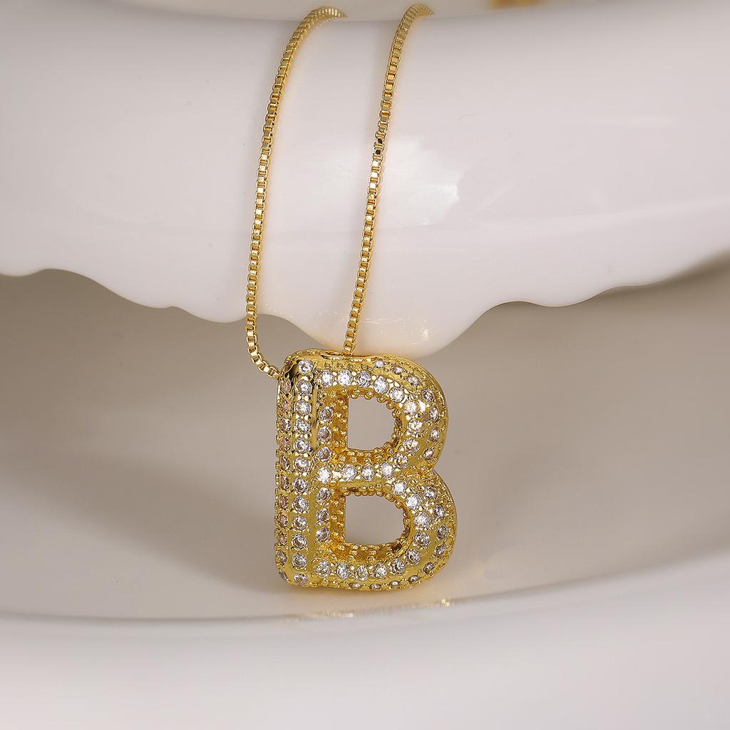Cubic Zirconia Gold Plated Bubble Alphabet Letter Necklace Monogram Necklace Balloon Initial Necklace Gifts for Women Ladies