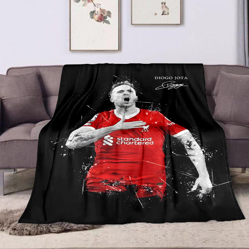 Plush Printed Blanket Diogo Jota Liverpool Red Jersey Black Red Splash Art Signature for Soccer Fan Gift Wall Decor