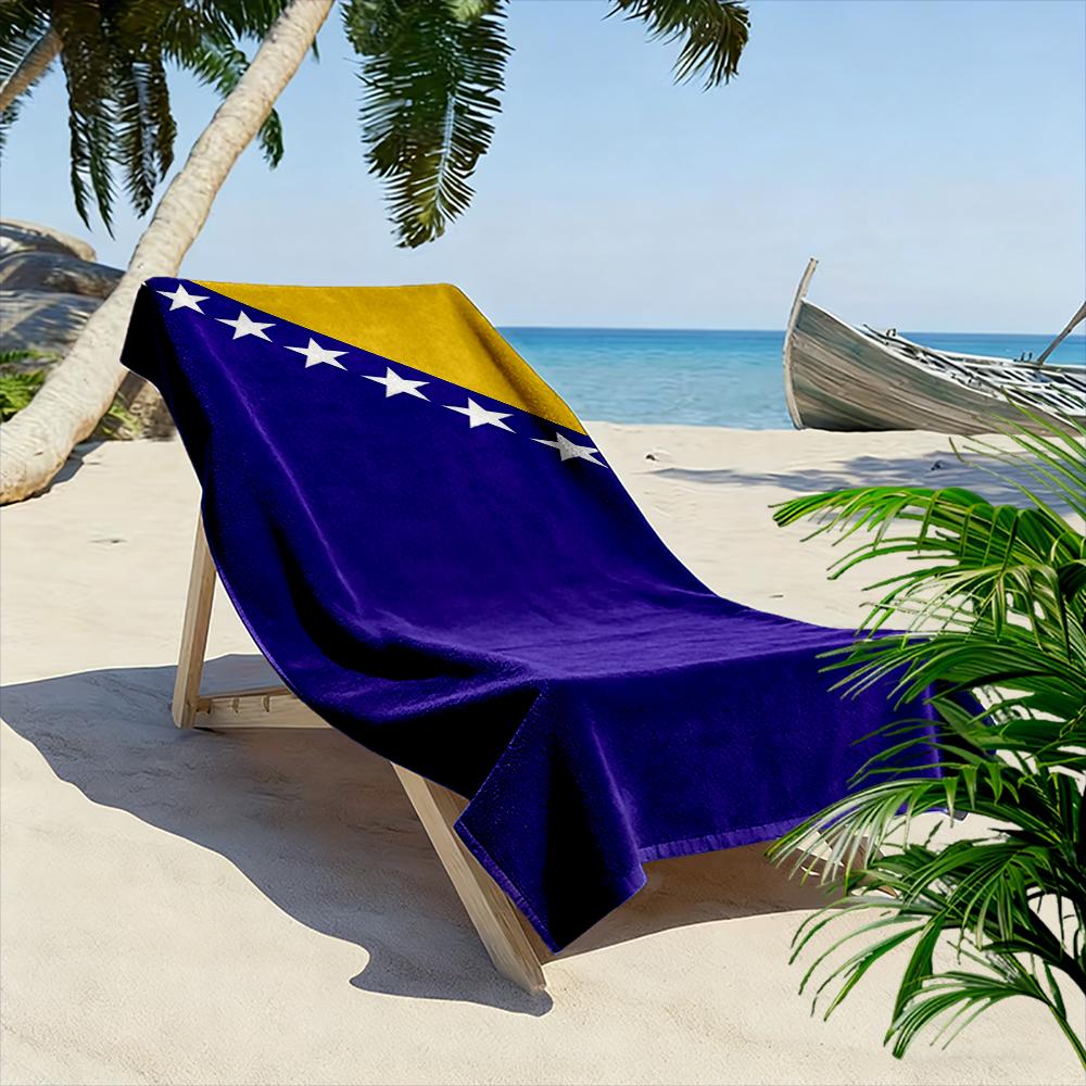 Blue and Yellow Design with White Stars Beach towel quick-drying for travel outdoor sports jogging beach and swimming