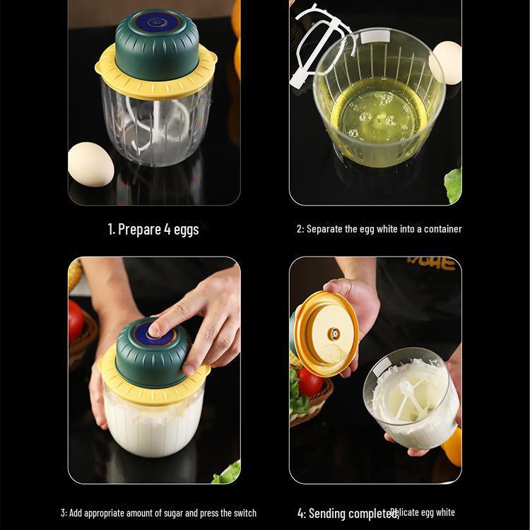 Беспроводной электрический венчик для взбивания яиц и чеснокодавилка: Многофункциональный, брызгозащищенный кухонный инструмент для взбивания, измельчения и выпечки.