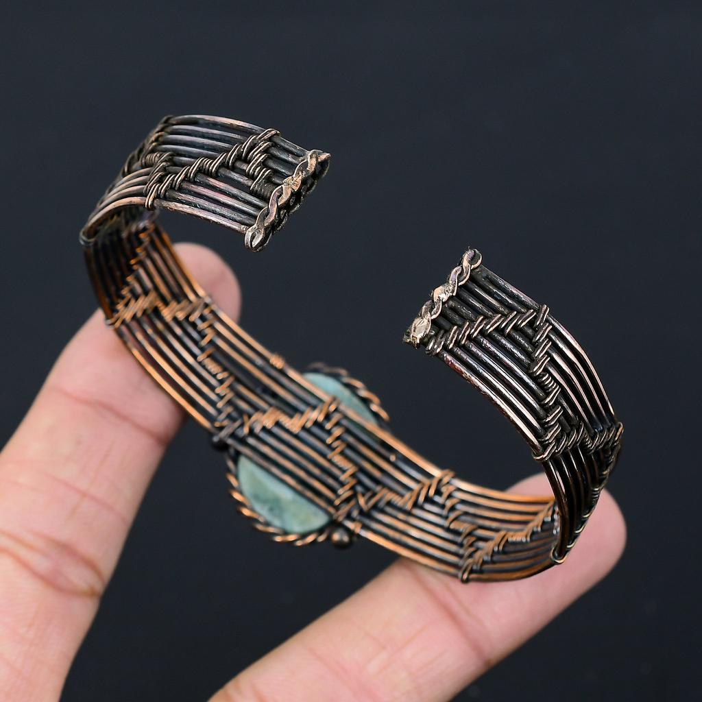 Ларимар Ручная работа Медная проволока Оплетка Браслет Регулируемый N1i94