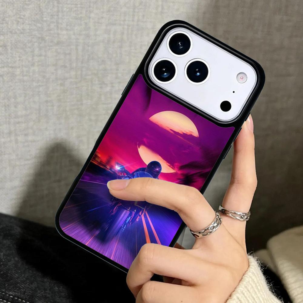 Чехол Case для iPhone 17 Air 16 Pro Max 15 Plus 11 13 Mini 14 12 Задняя крышка телефона Неоновый Мотоциклист