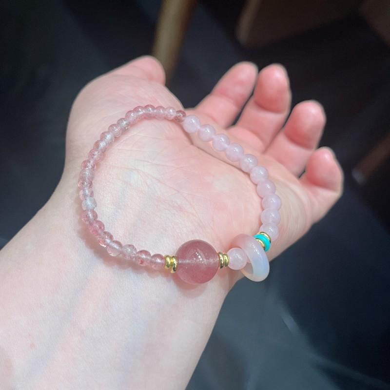 Natural Pink Quartz Bracelet Double Layer Stackable Strawberry Crystal Beaded Wrap Bangle Women