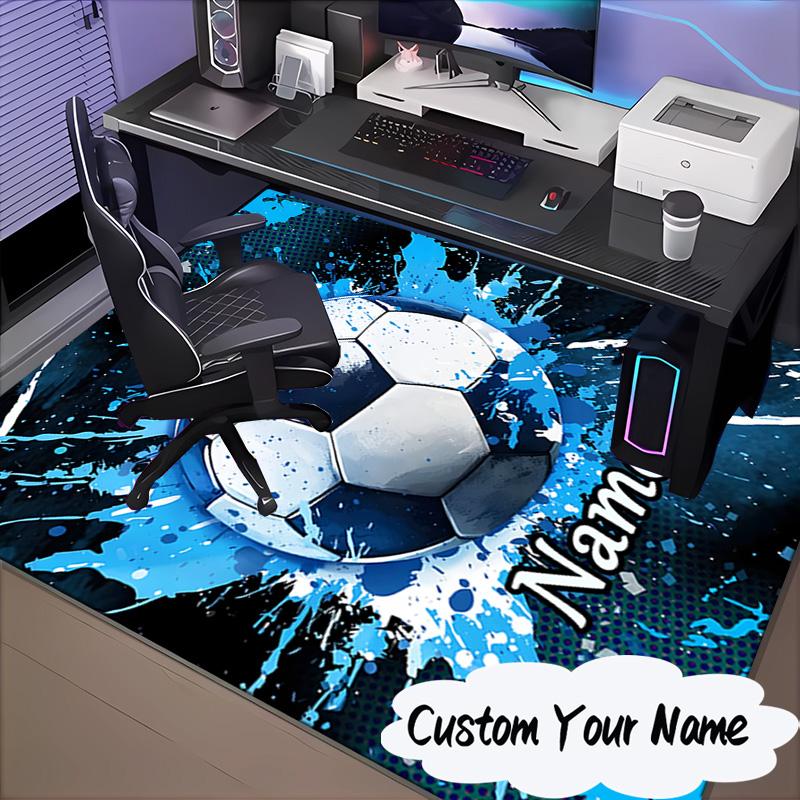 Custom Name Soccer Ball Rug for Living Room, Game Rooms, Office, Bedroom, Floor Mat Playful Design, fan gifts Christmas decor