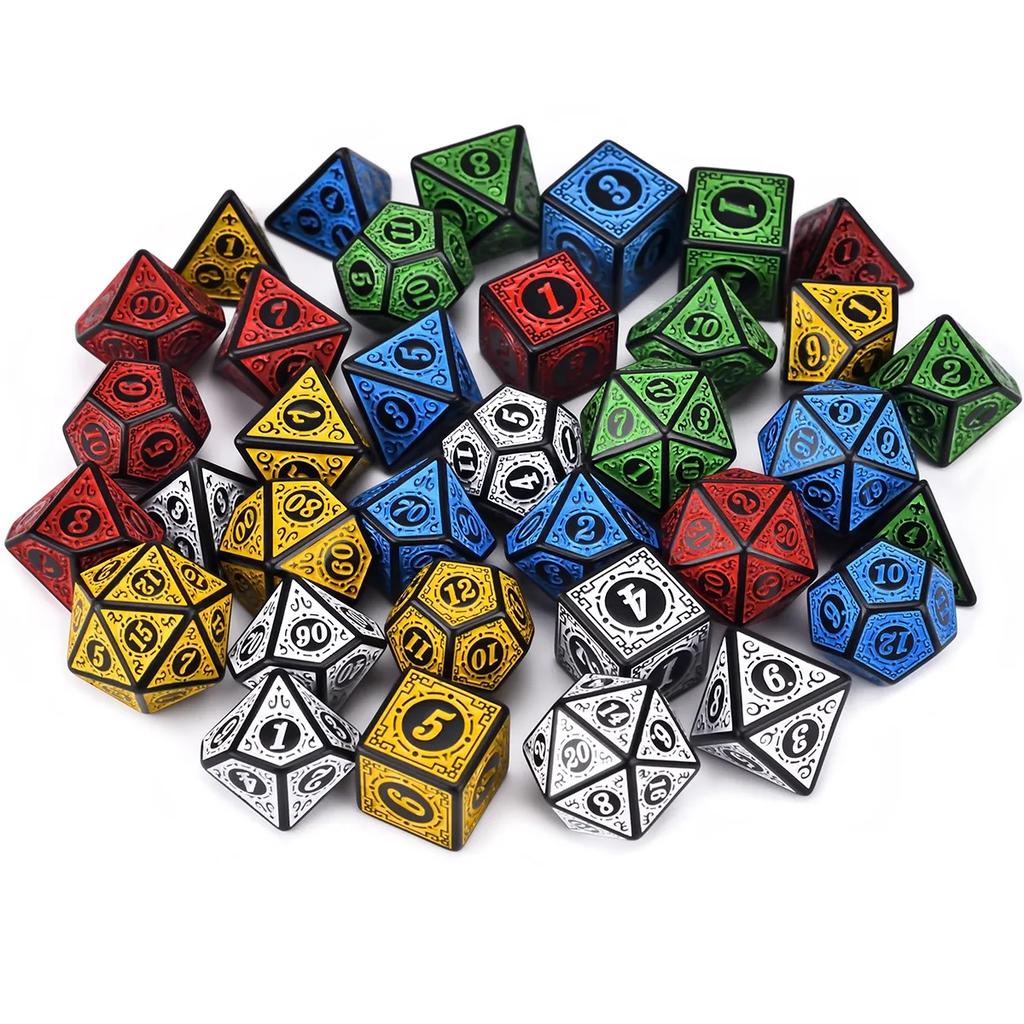 7 шт./набор RPG многогранные игральные кости ретро резной узор D4 D6 D8 D10 D12 D20 DND ролевые настольные игры