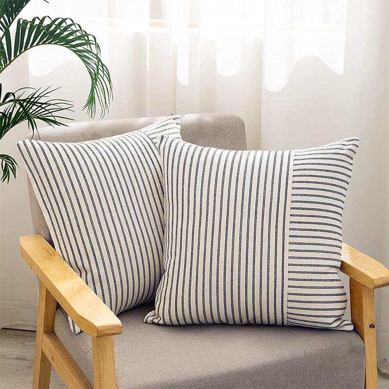 New modern simple decorative throw pillow striped splicing linen pillowcase bedside backrest decorative cushion