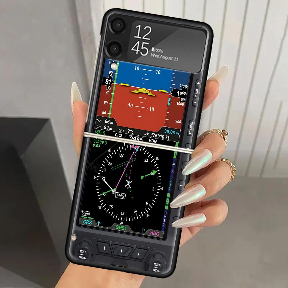 Aviation Aeroplane Helicopter Cockpit Instrument Hard PC Phone Case For Samsung Galaxy Z Flip 7 6 5 4 3 Black ZFlip7 ZFlip6 Flip