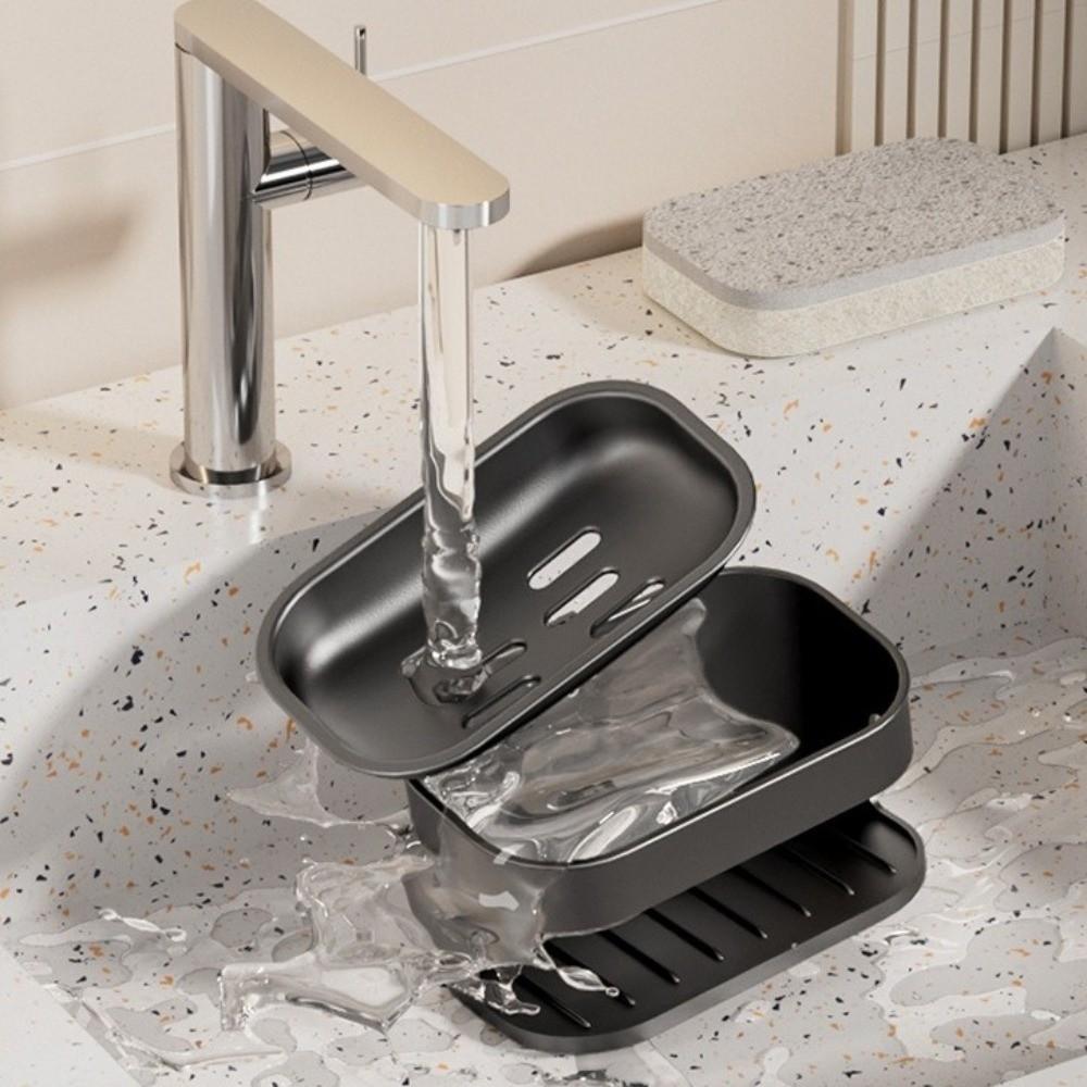 Wall-mounted Laundry Soap Rack Double Layer Bar Soap Holder Self Draining Soap Case Sponge Holder