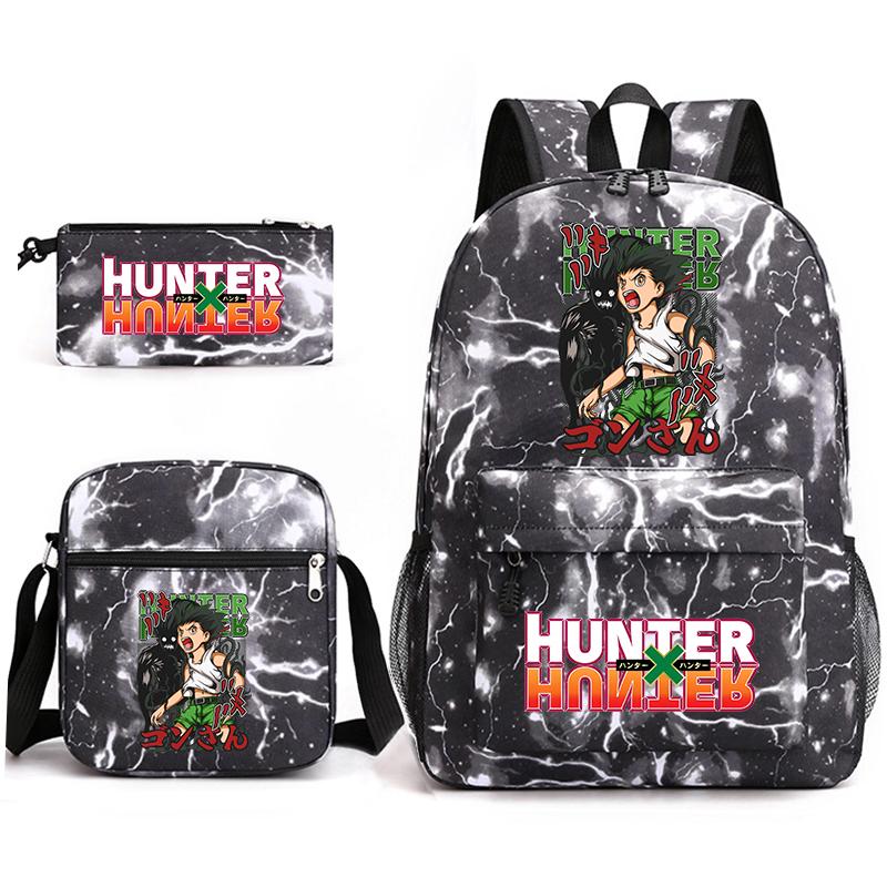 Рюкзак для студентов с принтом аниме Hunter x Hunter, повседневный рюкзак для мальчиков и девочек, набор из 3 предметов с пеналом