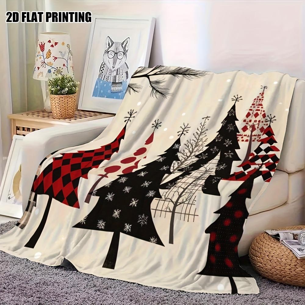 Plaid Christmas Tree Print Flannel Blanket Red Black Check Snowflake Soft Warm Throw Blanket Xmas Sofa Bed Holiday Home Decor Gift