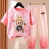 LBB Girls' Dopamine Set Summer Children's Fashionable Short-sleeved T-shirt Ice Silk  Set