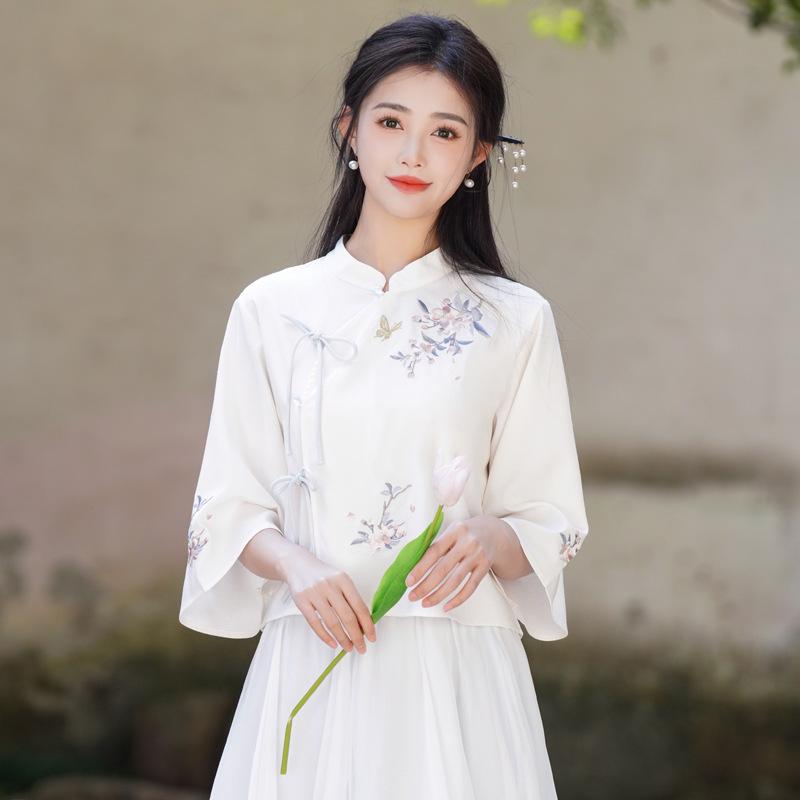 Китайский ретро вышитый танский костюм ханьфу с воротником-стойкой