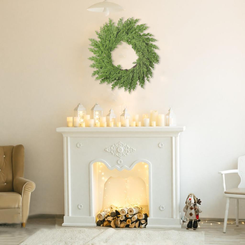 19.7 Inch Pine Wreath for Front Door PE Rattan Artificial Xmas Wreath for Wall Window Porch Indoor Outdoor Decor Green Wreath