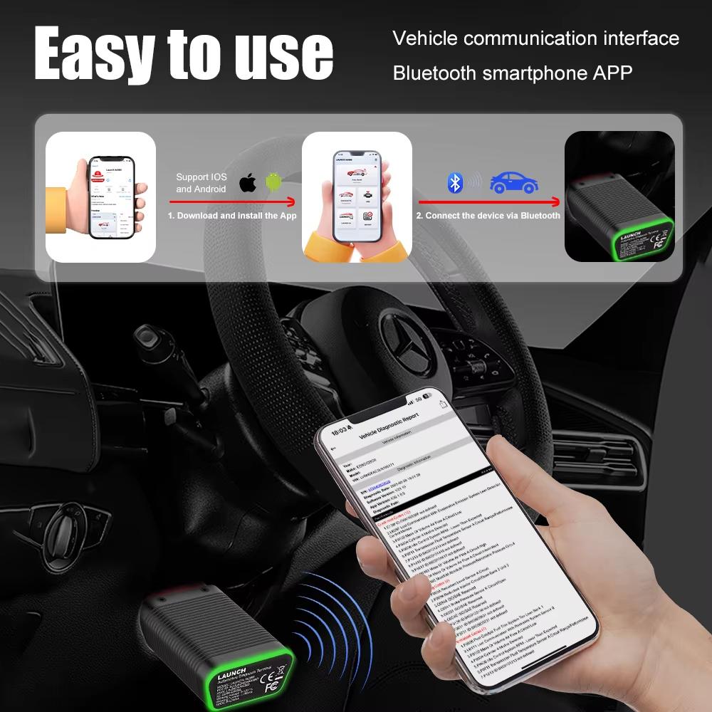 LAUNCH AIOBD Bluetooth OBD2 Сканер Полная Диагностика Систем, ИИ Просто Объясняет Неисправности, Работает с IOS и Android