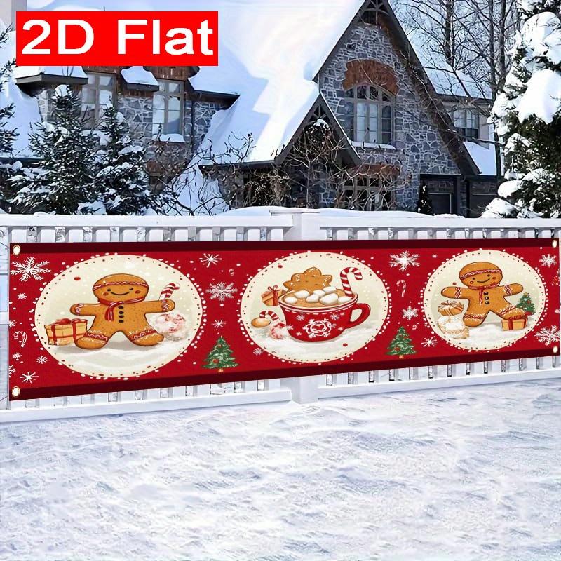 Merry Christmas Gingerbread Man & Snowflake Banner, Festive Polyester Outdoor Garden Porch Fence Wall Party Decoration