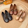Ethnic Style Flower Flats Genuine Leather Loafers Comfortable Soft Sole Round Toe Versatile Women's Shoes