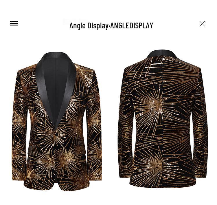 Мужской модный пиджак-смокинг с пайетками для сценических выступлений