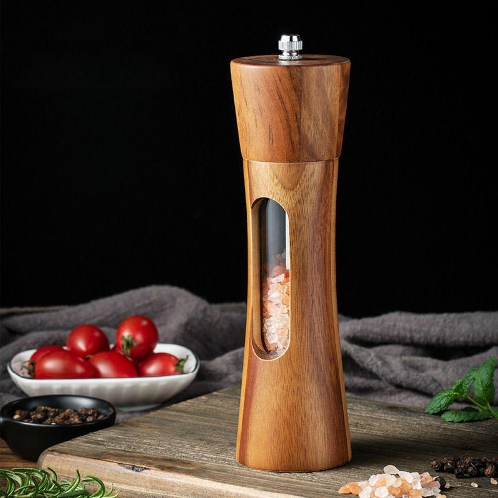 1/2Pcs Manual Salt and Pepper Mill Wooden Wooden Pepper Bottle Kitchen Tool Sea Salt Jar Cooking