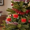 Set of 12 Christmas ornaments, flocked drums, red