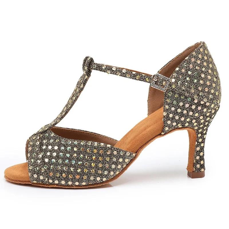 Женские туфли для латиноамериканских танцев со стразами, туфли для танго и бальных танцев, женские туфли на высоком каблуке с мягкой подошвой, сандалии для девочек, свадебные женские туфли