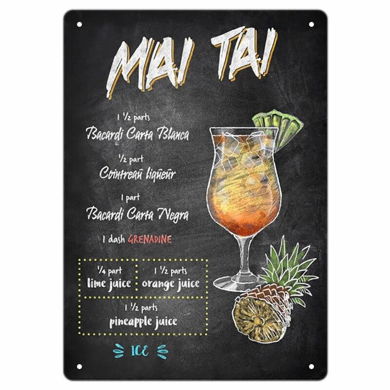 Vintage Bloody Mary Poster Tin Sign Retro Whiskey Sour Cocktail Metal Plaque Tiki Bar Pub Kitchen Home Decor