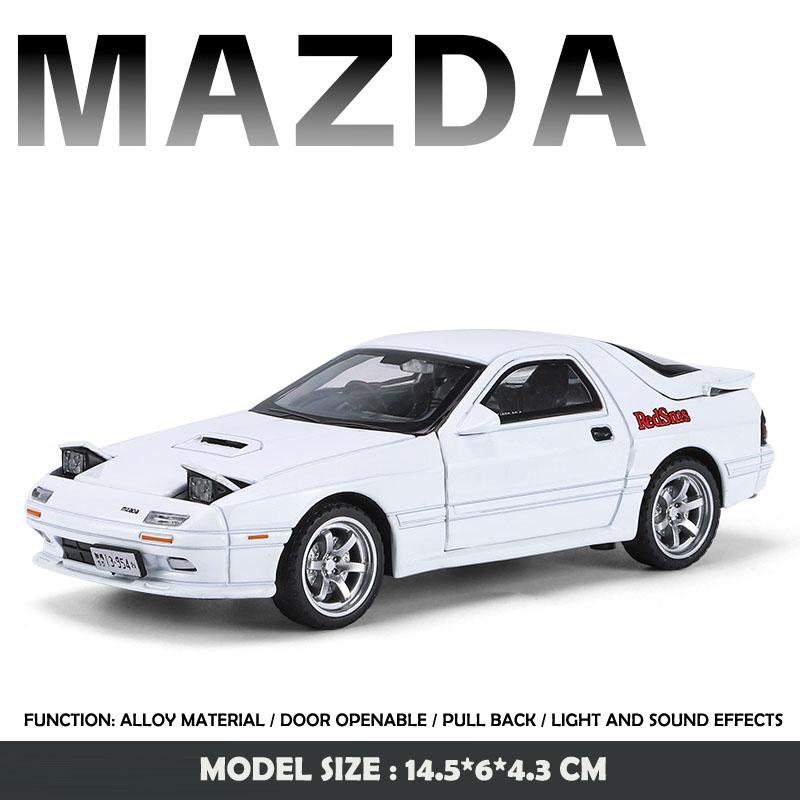 1/32 Модель автомобиля из сплава Mazda RX7 Литые игрушки Транспортные средства Детский подарок для мальчиков Звук и свет Коллекция Миниатюрный автомобиль Домашний декор