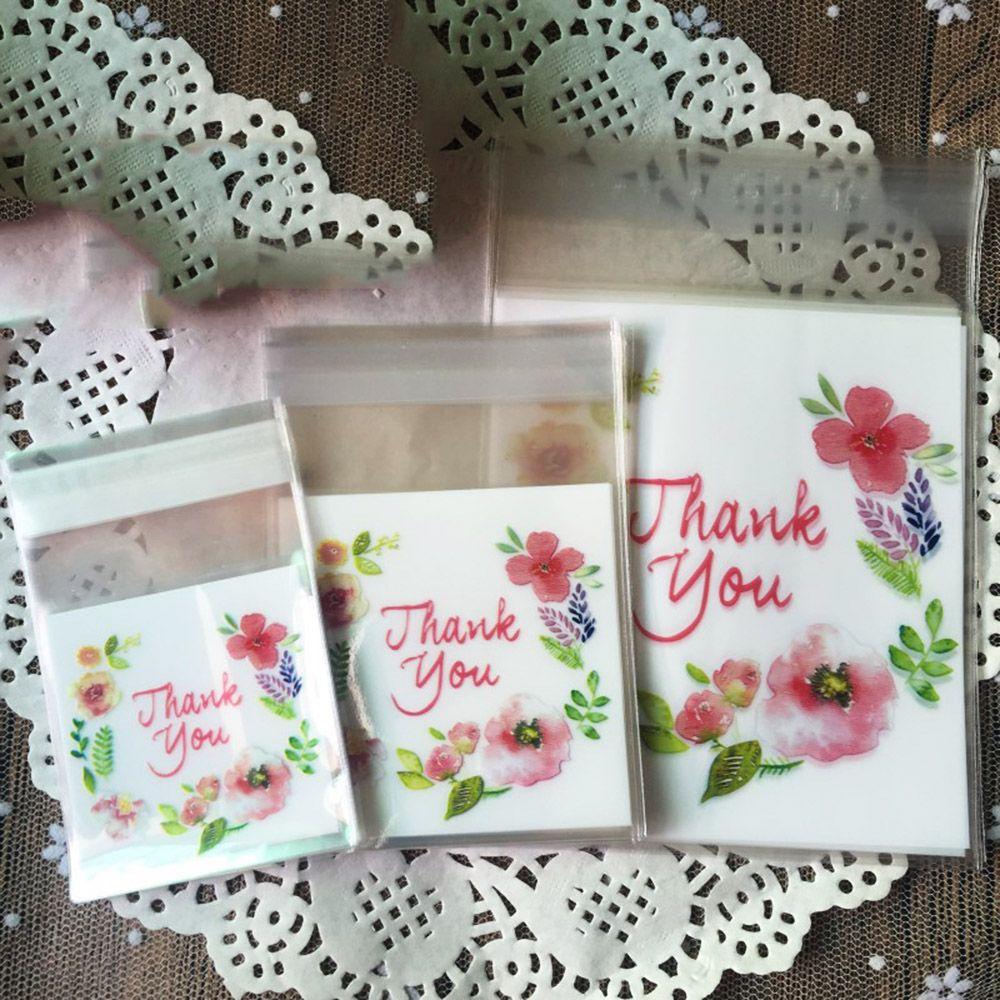 100pcs   4 Sizes Hot Wedding Favors Plastic Thank You Candy Bag Cookie Package Self-Adhesive