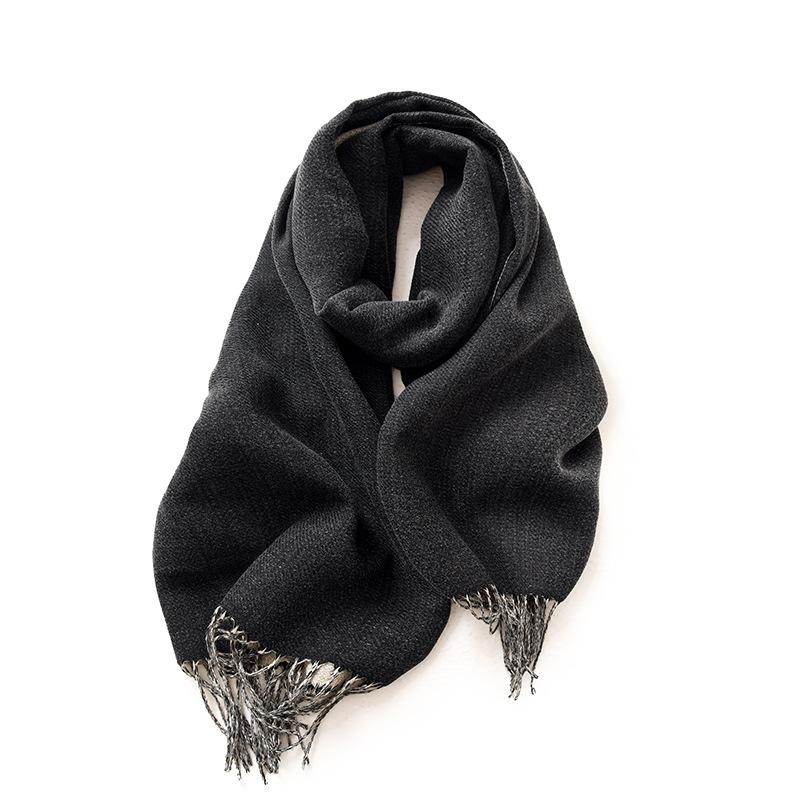 Double Sided Solid Color Scarf For Women's Winter Imitation Cashmere Warm Tassels
