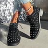 Large Size Rivet Fashion Single Shoes Women's Spring New Shallow Lace-up Square Heel Round Head Women's Single Shoes