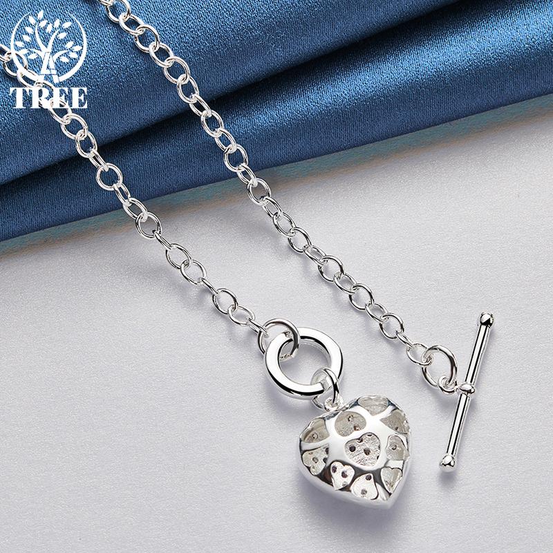 Ювелирные изделия из стерлингового серебра 925 пробы с фиолетовым цирконом ААА и цепочкой в ​​форме сердца