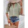 GMXIA Spring Summer V-neck Bubble Sleeve Hollow Sleeve Hairball Lace T-shirt Top Woman