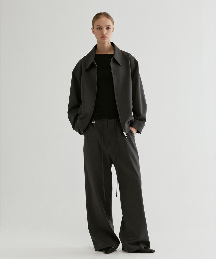 FROMWHERE Wide Easy Drawstring Pants Charcoal Gray