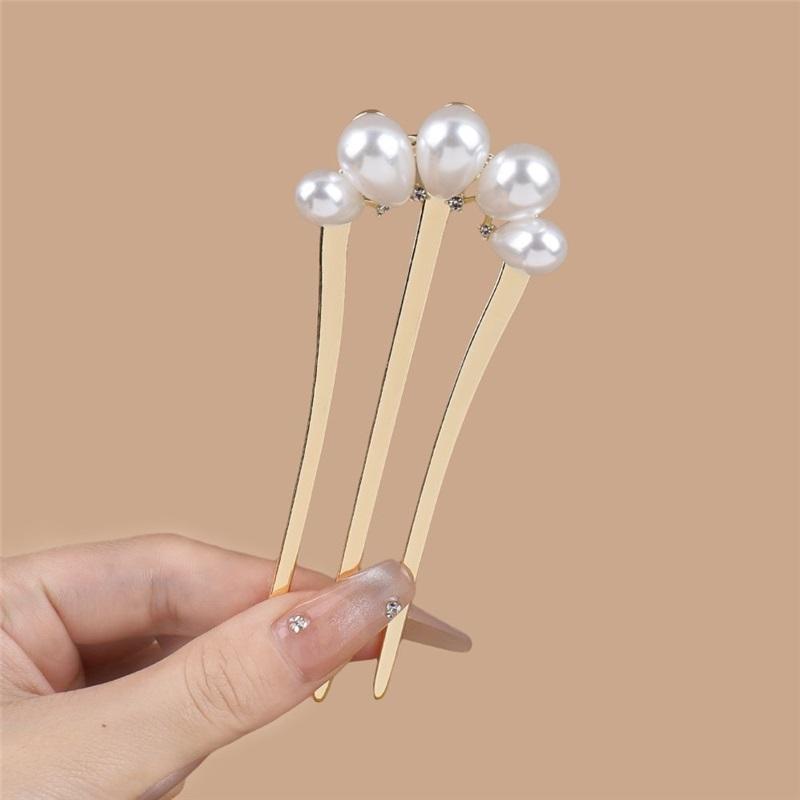 Chinese Style Beaded Three Teeth Hair Comb Elegant Retro Hairpin Daily Hanfu Cheongsam Hair Accessories