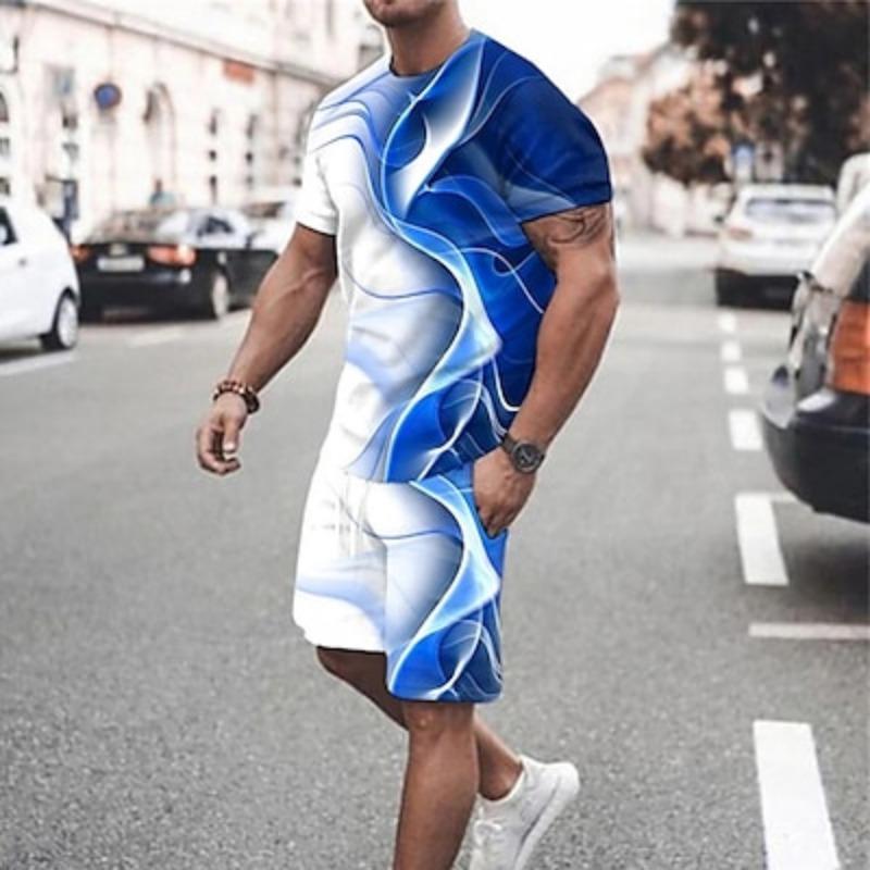 Men's Graphic Gradient 2 Piece T-shirt Set T-shirt Shorts Sleeve Shorts Fashion Lightweight Basic Street Daily Sports Summer