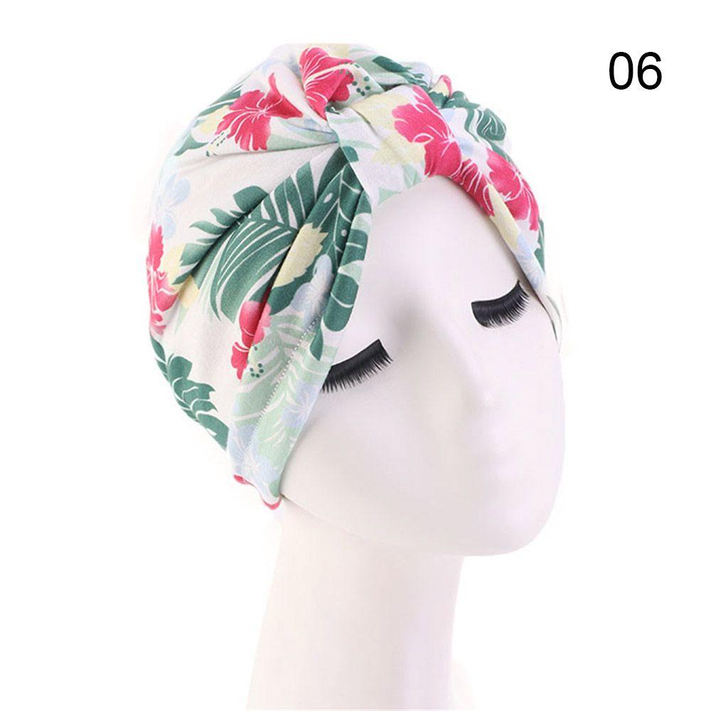 Knot Pleated Cotton Floral Print Turban Hat Head Cover Wrap Hat Soft Bonnet Sleep Night Cap